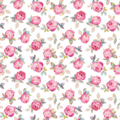 Seamless pattern with flowers of roses. Hand painted watercolor illustration.