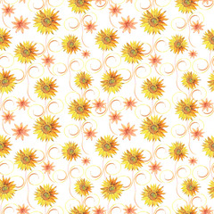 Seamless pattern with sunflowers. Hand painted watercolor illustration. 