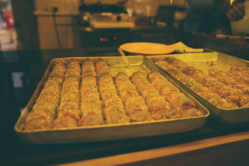 Turkish baklava on the cafe window.