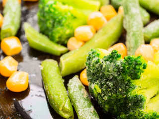 frozen vegetables broccoli corn green beans closeup