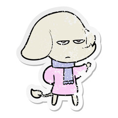 distressed sticker of a annoyed cartoon elephant