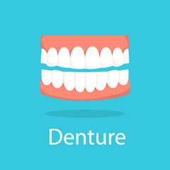 Denture icon. Artificial jaw with white teeth