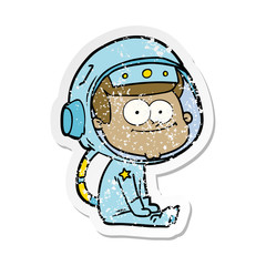 distressed sticker of a happy astronaut cartoon