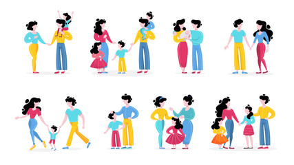 Naklejka premium Family set. Collection of happy parents with children