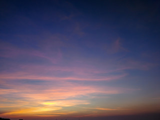 Fiery sunset sky with Cloud density. night sky .