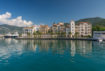 Fototapeta na wymiar Embankment of Tivat city in Montenegro