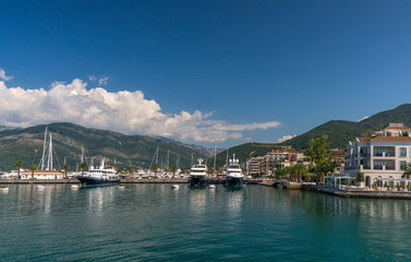 Fototapeta na wymiar Embankment of Tivat city in Montenegro