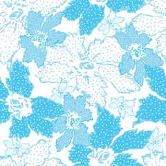 Gordijnen Seamless abstract floral motif. Monochrome flower patchwork background. © sam2211