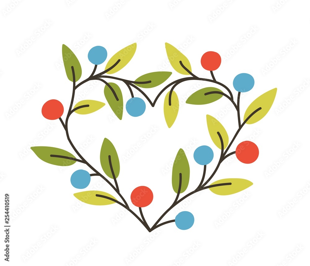 Aufkleber heart-shaped frame or border made of branches with berries and leaves