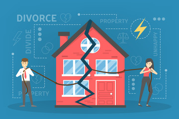 Divorce concept. People break up and doing property division