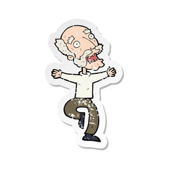 retro distressed sticker of a cartoon old man having a fright