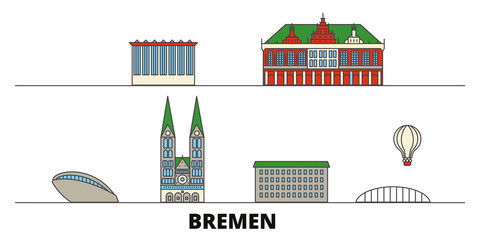 Germany, Bremen flat landmarks vector illustration. Germany, Bremen line city with famous travel sights, design skyline. 