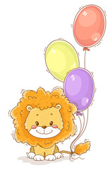 Obraz na płótnie Canvas Cute cartoon lion with balloons