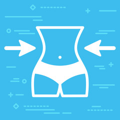 weight loss concept, diet icon, girl watching her weight, healthy lifestyle symbol on blue background