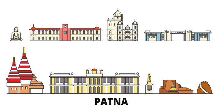 India, Patna flat landmarks vector illustration. India, Patna line city with famous travel sights, design skyline. 