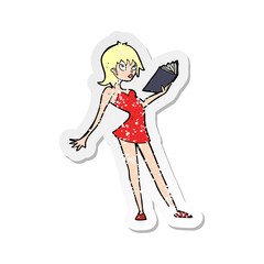 retro distressed sticker of a cartoon woman reading book