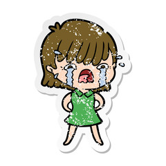 Obraz premium distressed sticker of a cartoon girl crying