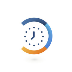 Infographics design template. Stopwatch with a circular arrow and the clock inside. Vector illustration.