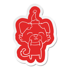 cartoon  sticker of a dog wearing santa hat