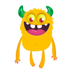 Happy cartoon excited smiling monster. Vector alien character. Isolated