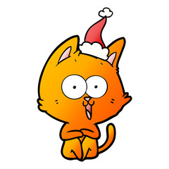 funny gradient cartoon of a cat wearing santa hat