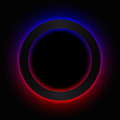 Dark round frame with neon glow.