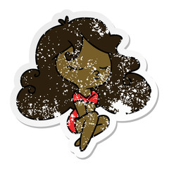 distressed sticker cartoon of cute kawaii girl