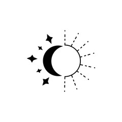 Sun and moon flat icon. Sign sun and moon. Vector logo for web design, mobile and infographics. Vector illustration eps10. Isolated on white background.