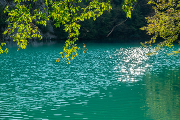 Amazing beautiful azure lake at Plitvice lakes national park. Croatia