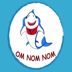  Vector illustration of a cartoon shark on a blue background, postcard, poster, humor