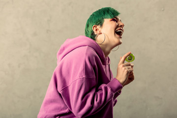 Joyful vivid woman being in a great mood