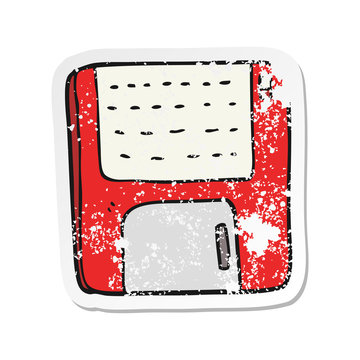 retro distressed sticker of a cartoon old computer disk