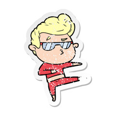 distressed sticker of a cartoon cool guy