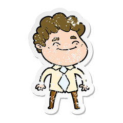Obraz premium distressed sticker of a cartoon friendly man