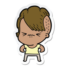 sticker of a cartoon annoyed hipster girl