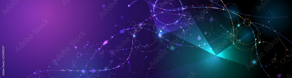 Wall mural abstract molecule structure with color,line,geometric pattern,polygon shape. vector illustration des