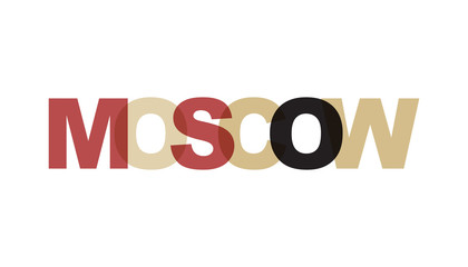 Moscow, phrase overlap color no transparency. Concept of simple text for typography poster, sticker design, apparel print, greeting card or postcard. Graphic slogan isolated on white background.