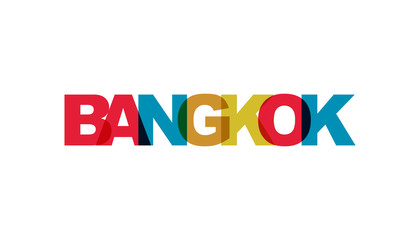 Bangkok, phrase overlap color no transparency. Concept of simple text for typography poster, sticker design, apparel print, greeting card or postcard. Graphic slogan isolated on white background.
