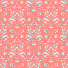 Vector damask seamless pattern background. Classical luxury old fashioned damask ornament, royal victorian seamless texture for wallpapers, textile, wrapping. Exquisite floral baroque template.