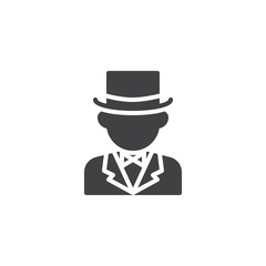 Gentleman with Top Hat vector icon. filled flat sign for mobile concept and web design. Man in a tuxedo glyph icon. Faceless people avatar symbol, logo illustration. Pixel perfect vector graphics