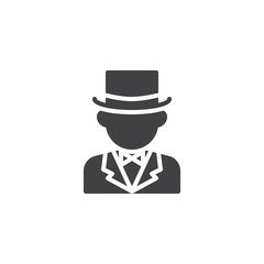 Gentleman with Top Hat vector icon. filled flat sign for mobile concept and web design. Man in a tuxedo glyph icon. Faceless people avatar symbol, logo illustration. Pixel perfect vector graphics