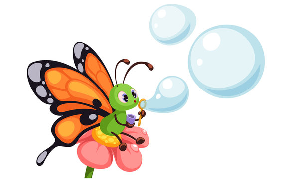 Beautiful butterfly blowing bubbles vector illustration