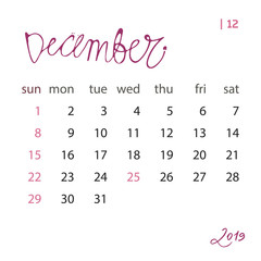 Calendar template set for 2019 year in one file. Business organizer design element for print or applications. Regular intervals.