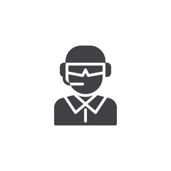 Fighter Jet pilot vector icon. filled flat sign for mobile concept and web design. Man with aviator helmet glyph icon. Faceless people avatar symbol, logo illustration. Pixel perfect vector graphics