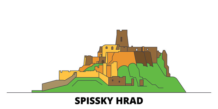 Slovakia, Spissky Hrad flat landmarks vector illustration. Slovakia, Spissky Hrad line city with famous travel sights, design skyline. 
