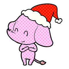 cute comic book style illustration of a elephant wearing santa hat