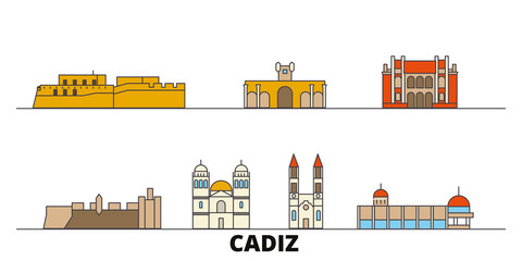 Spain, Cadiz flat landmarks vector illustration. Spain, Cadiz line city with famous travel sights, design skyline.  © iconsgraph