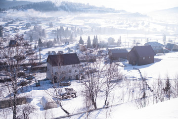 Top view of Sheregesh urban-type settlement, Mountain Shoria, Siberia - Russia.