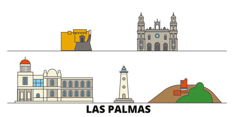 Spain, Las Palmas flat landmarks vector illustration. Spain, Las Palmas line city with famous travel sights, design skyline. 