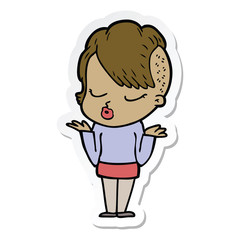 sticker of a cartoon pretty hipster girl